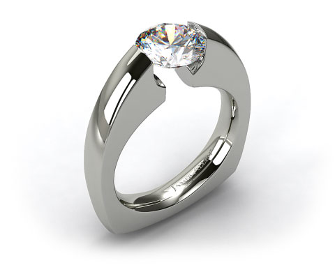 14k White Gold Thin Squared Euro-Shank Tension Set Engagement Ring